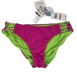 Reversible Bikini Bottom Becca Swimwear Womens Small Pink Green Neon New